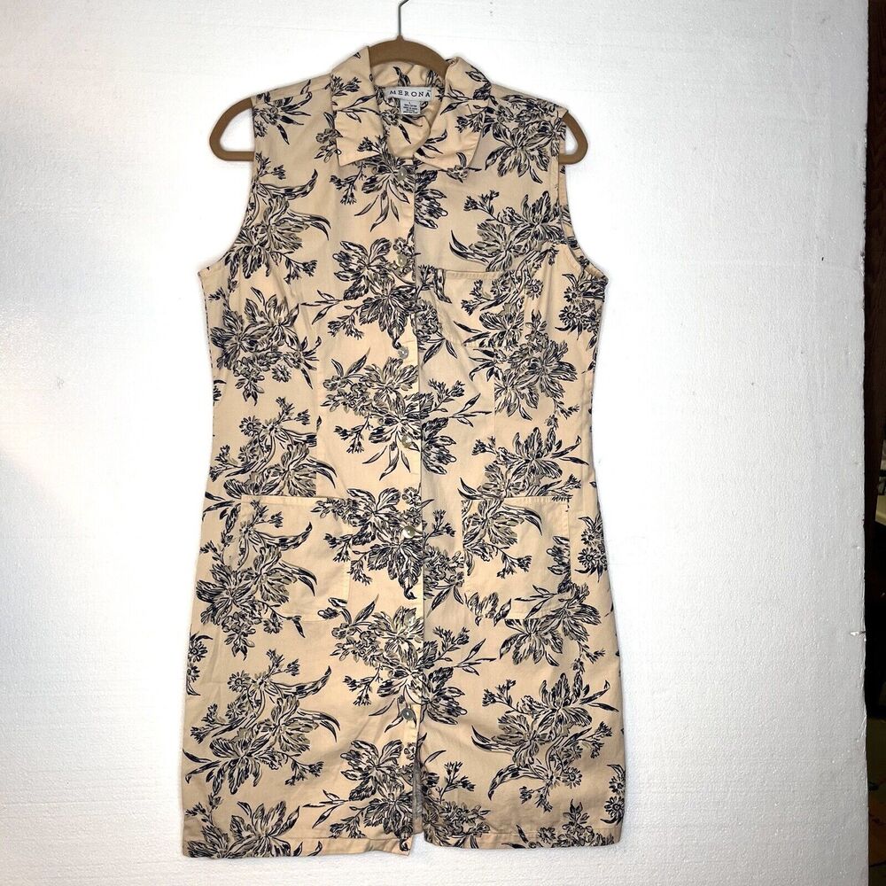 Cherokee Vintage Blue Floral Chambray Jean Jumper Dress Sleeveless size small